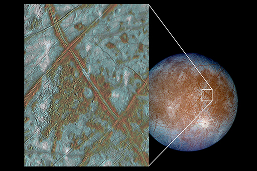 This is an image of Europa’s disrupted icy surface.