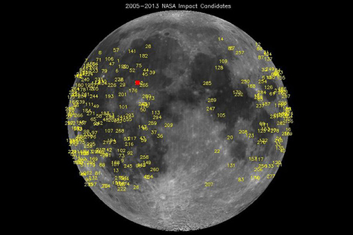 This is an image of impact candidates detected on the Moon 2005–2013.