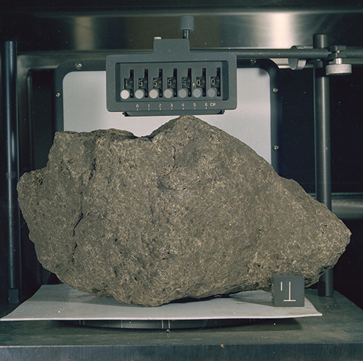This is an image of a lunar rock in the lab at Houston.