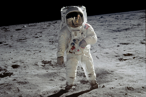 This is an image of Buzz Aldrin on the Moon.