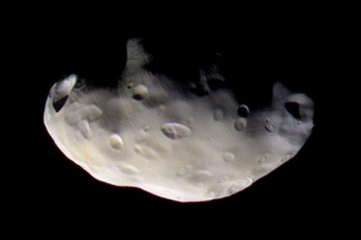 This is a Cassini image of Pandora, a 110 km long inner moonlet.