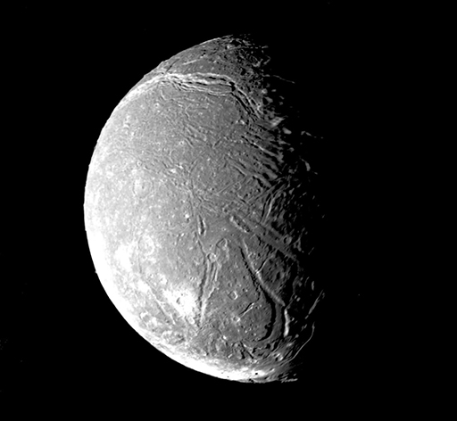 This image is the most detailed Voyager 2 mosaic (i.e. composite image) of Ariel.