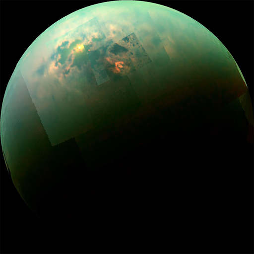 This is an image of sun-glint on Titan’s seas, August 2014.