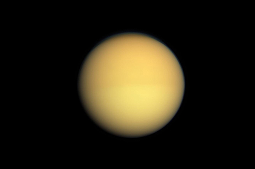 This is an image of Titan seen in natural colour, by Cassini.