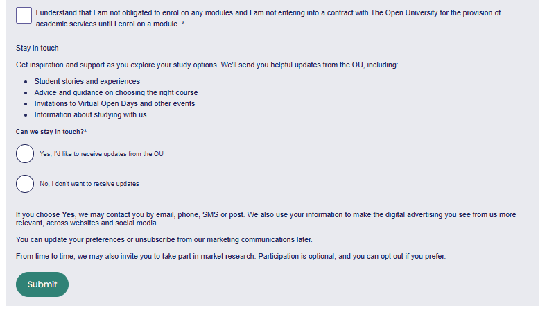 Second part of account form.
