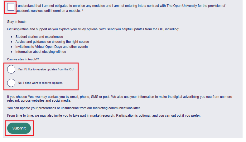 Preferences and submit form
