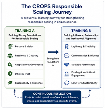 Diagram of the connection between internal foundations and external engagement shows that influence and partnerships depend on strengthening core project capacities while continuously reflecting as contexts evolve.