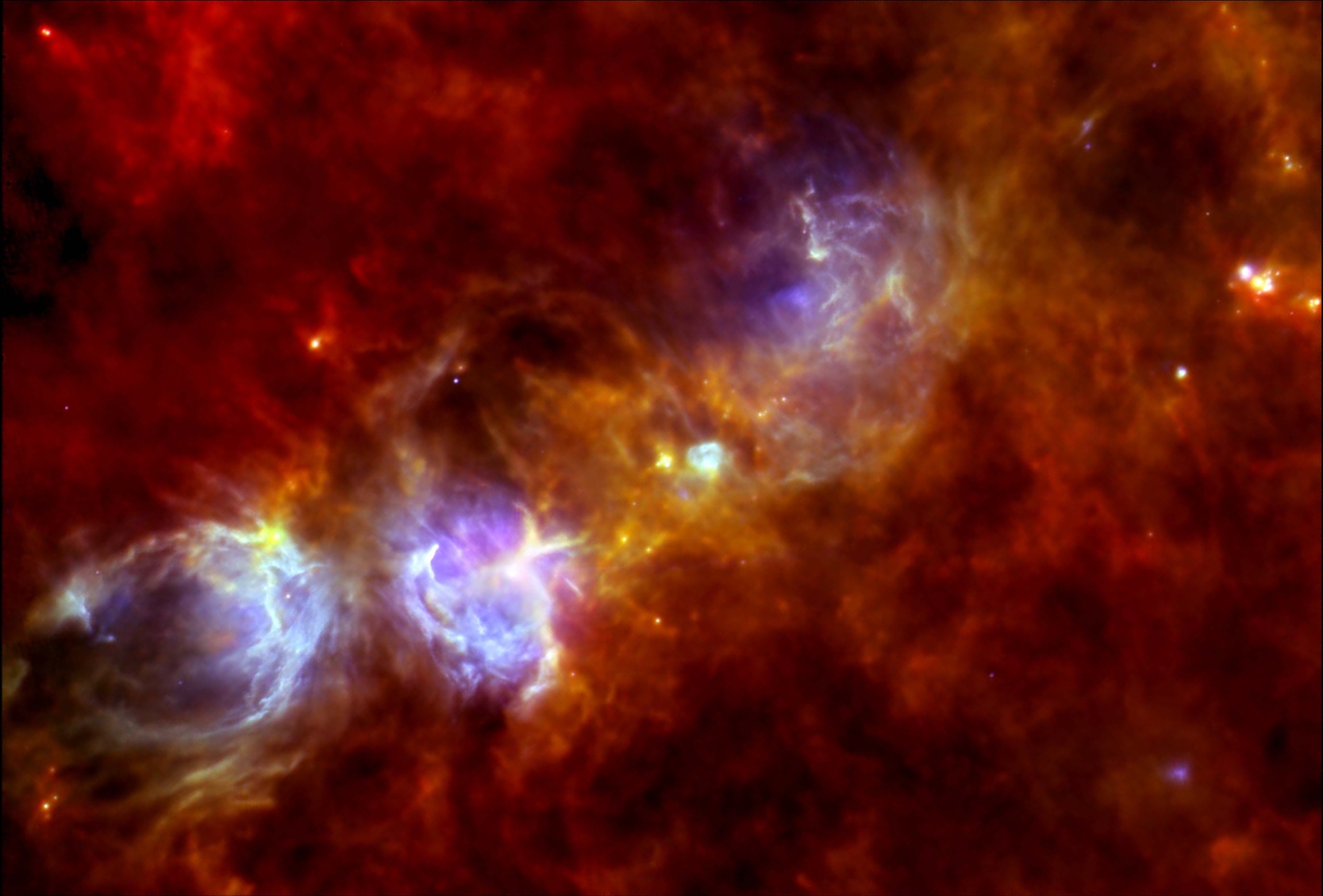 Image credit: ESA/Herschel.  Star forming regions, oldest on the left, to youngest on the right.