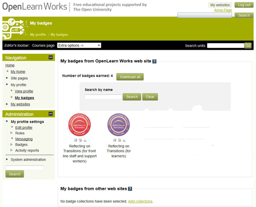 My badges page on OpenLearn Works