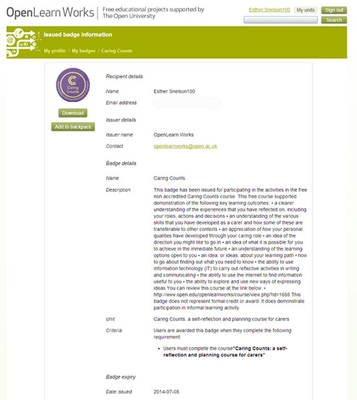 Badge information page