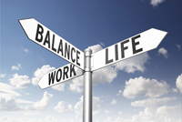 Signpost showing work, life and balance