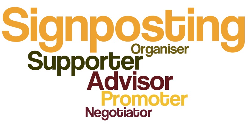 Signposting, organiser, supporter, advisor, promoter, negotiator