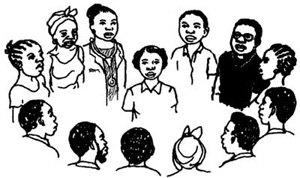 An illustration of a Health Extension Practitioner involving the whole community in antenatal care activities