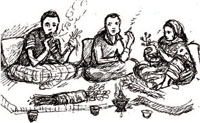 Group of young people chewing khat and smoking