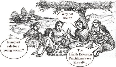 Women discussing using contraceptive implants