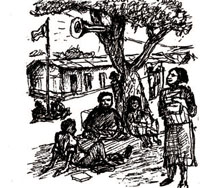 Students listening at school through their mini-media