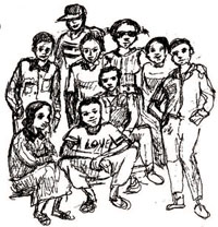 Group of adolescents standing and sitting