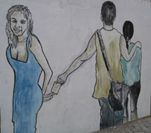 Street poster indicating that some girls end up as prostitutes