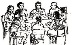 School club leaders discussing their club activities