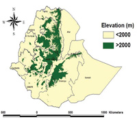 Malarious areas of Ethiopia shown on a map.