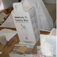 A safety box for the disposal of used sharps.