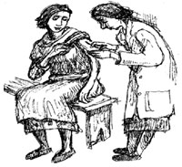 A HEP inserting implanon into a woman’s arm whilst she is seated in a bench.