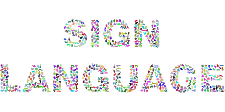 This image is a colourful picture of different signing gestures that are put together to spell out the words ‘Sign language’.