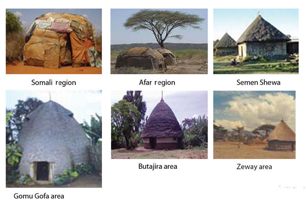 Structure of housing in different areas of Ethiopia