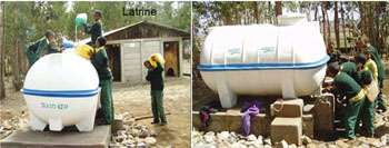 School latrines with water container