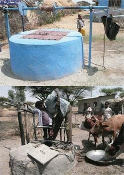 Two wells with concrete protection