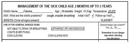 The top part of the sick child case recording form.