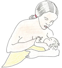 A woman breastfeeding her newborn baby.