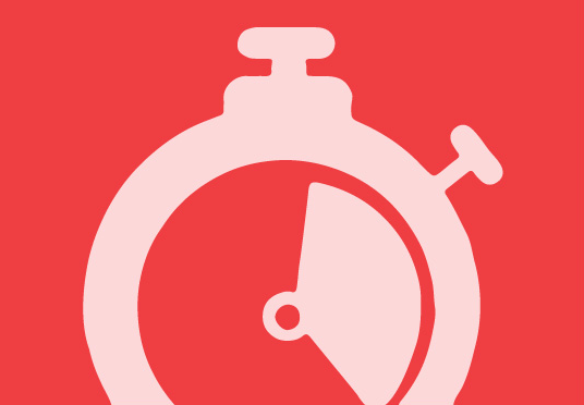 A red background with a pink stopwatch