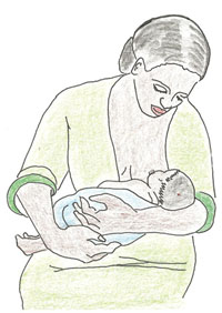 A mother breastfeeding.