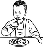 A small child feeding himself.