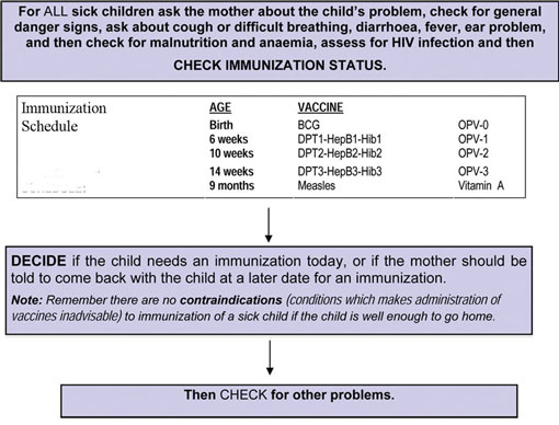 A flowchart for checking the immunization status of children.