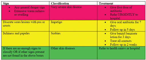 Classification chart for the treatment of skin infections.