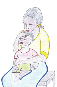 Positioning a child to apply medication.