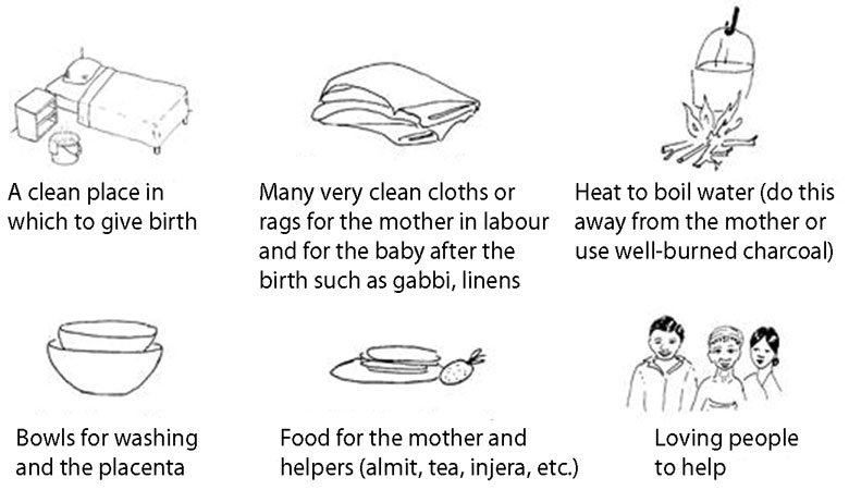 Supplies to conduct the delivery include making a safe and clean place for the mother to give birth.
