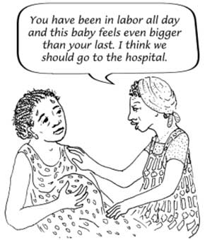 A health worker refers a pregnant woman in labour to the hospital.