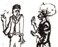 Mother checking her son for smoking hashish