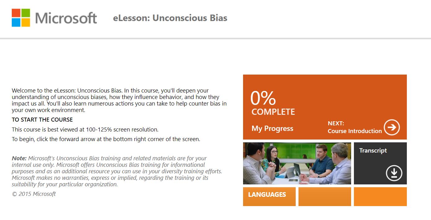 Screengrab of microsoft unconscious bias course