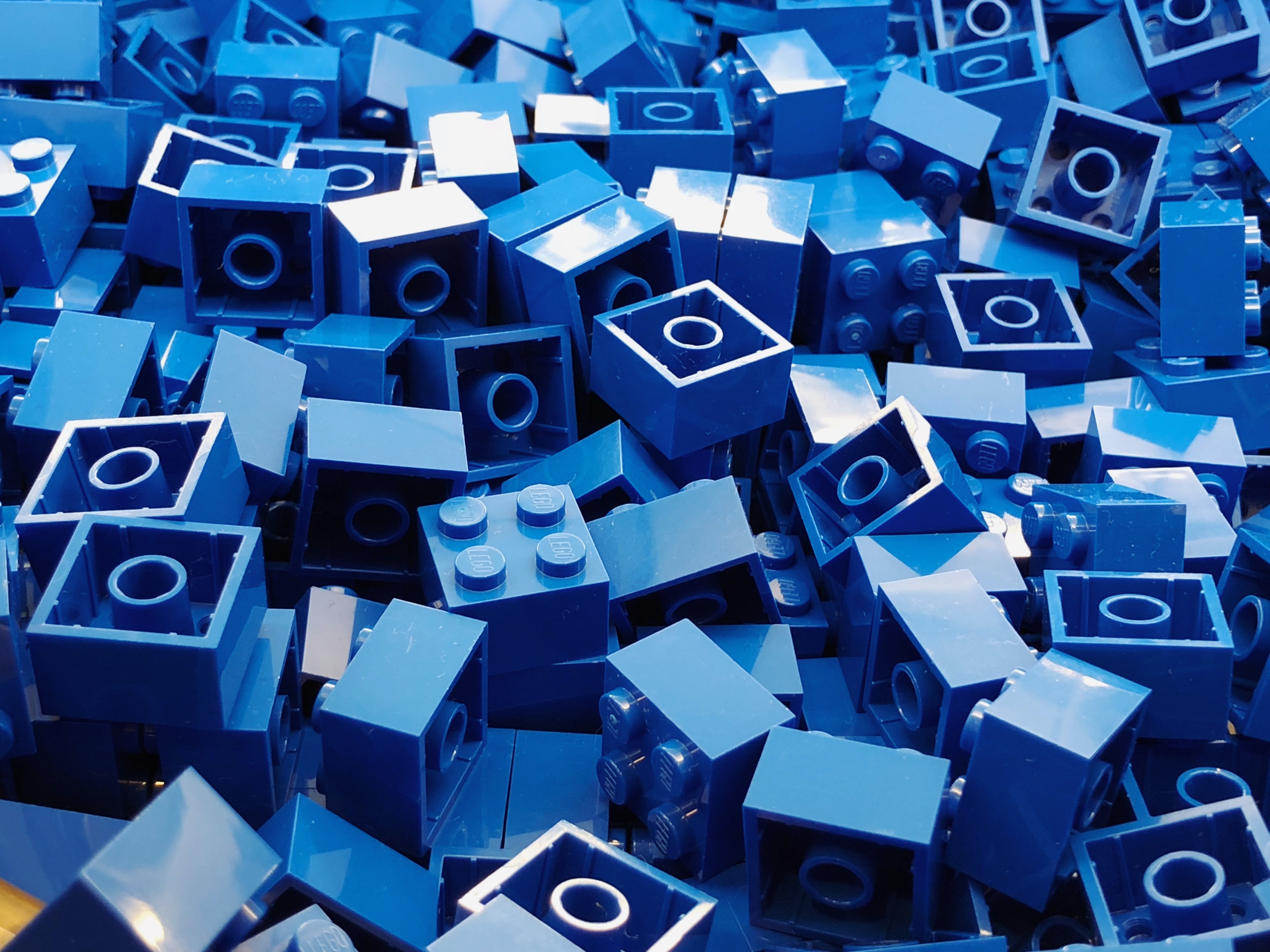 Blue lego bricks in a pile