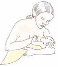 A woman breastfeeding her child.