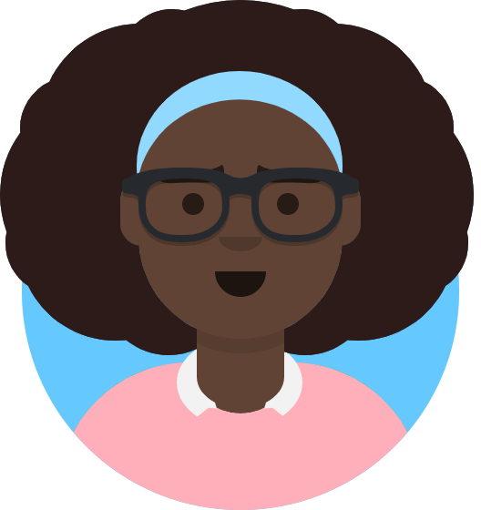 Dark-skinned person with an afro, wearing dark glasses and a pink sweater