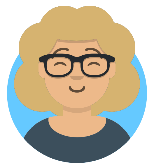 lady with curly hair and glasses