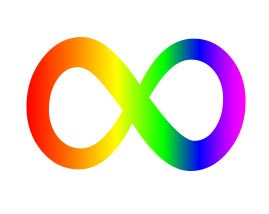 Un symbole de l'infini, coloré de gauche à droite avec les couleurs de l'arc-en-ciel du spectre visible de la lumière.