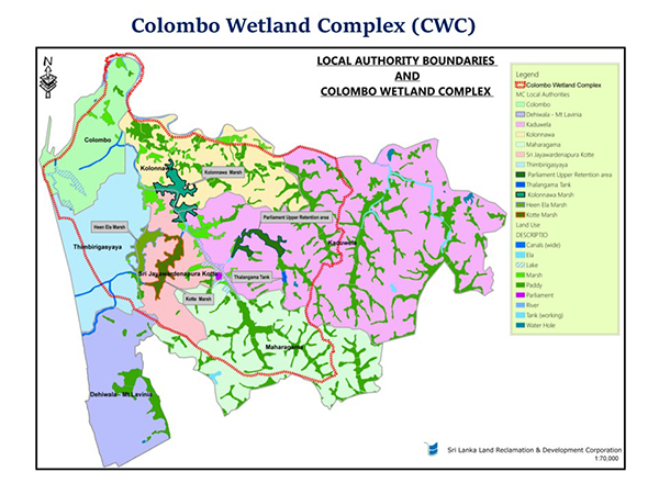 Map of Colombo drainage catchment and the wetlands