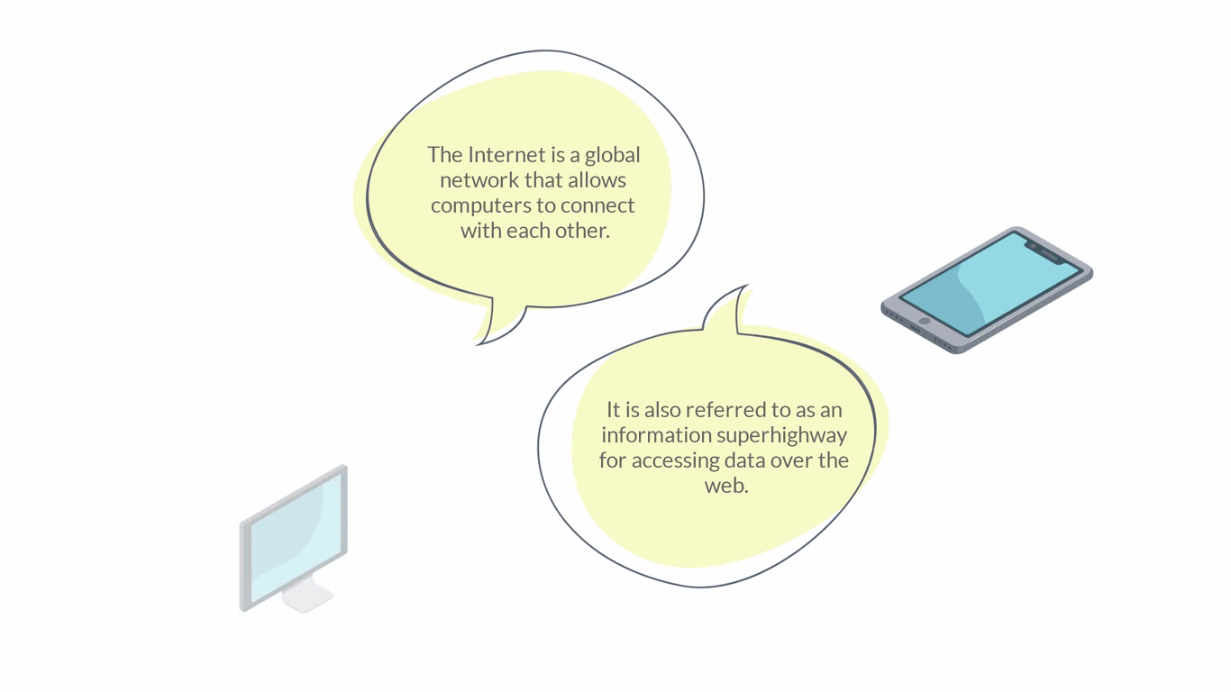 Graphic showing how a computer is connected via Wi-Fi, an a server to the internet