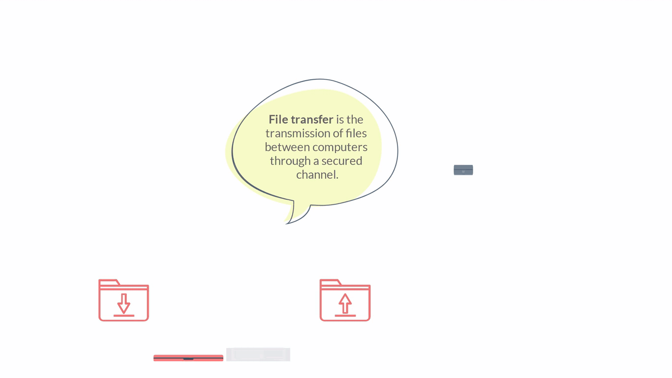 Graphic showing a file moving from a server to a laptop
